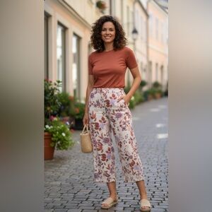 Rachel Zoe Floral Wide-Leg Pants in Cream and Purple